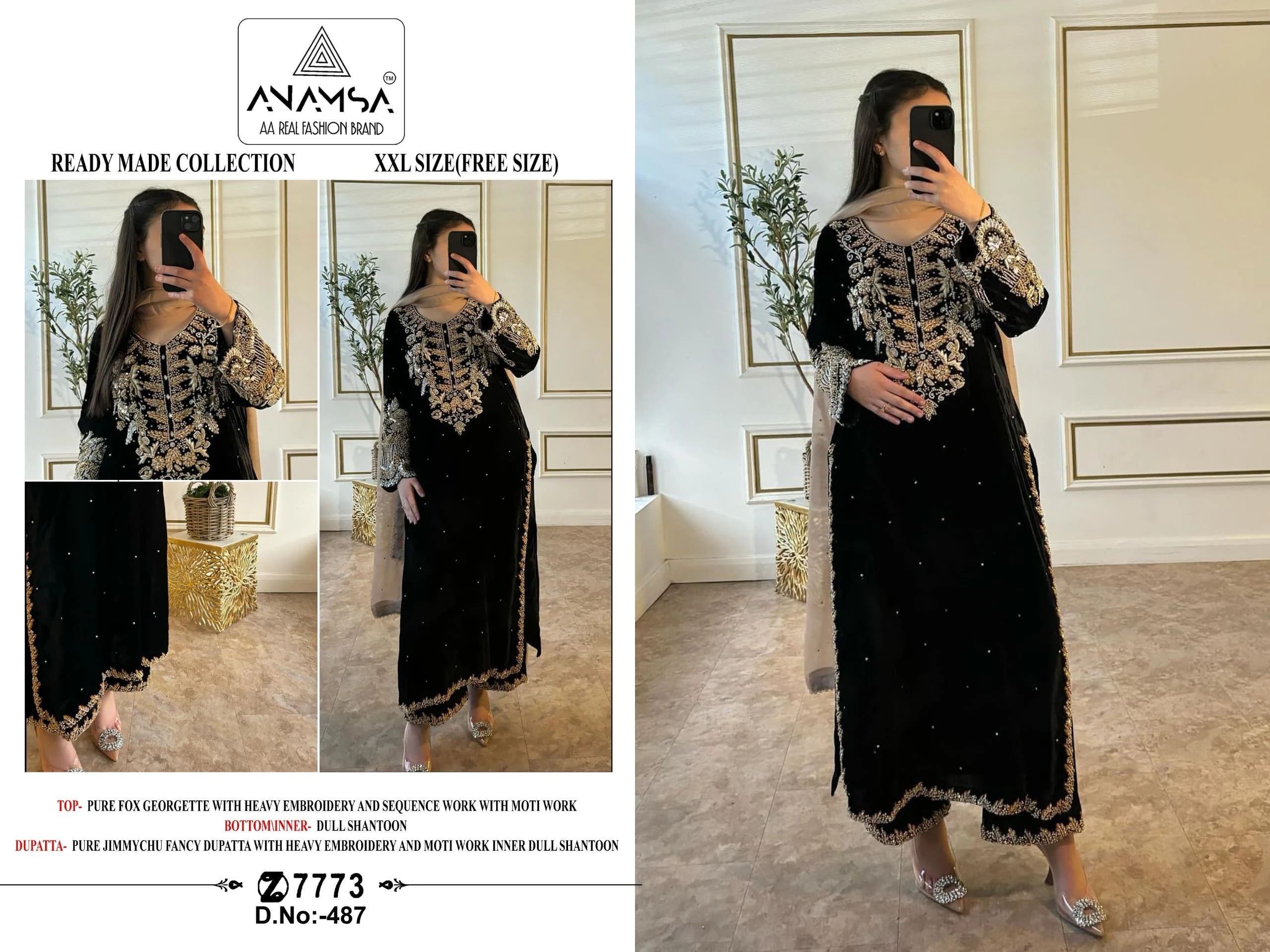 Vardan Ethnic Anamsa 487 Heavy Pure Faux Georgette Wholesale Pakistani Salwar Suit — Wholesale Salwar Suits, MPA wholesale from Surat — view 5